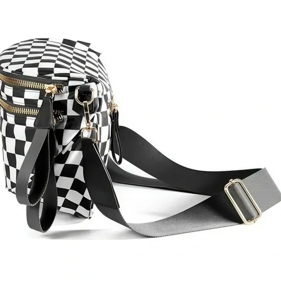 Checkered Black and White Women's Crossbody Bag - Picture 2 of 9